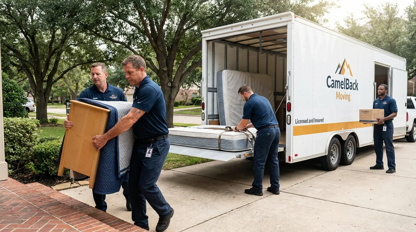 Crew loading residential truck for cross-state move from Kingman, AZ