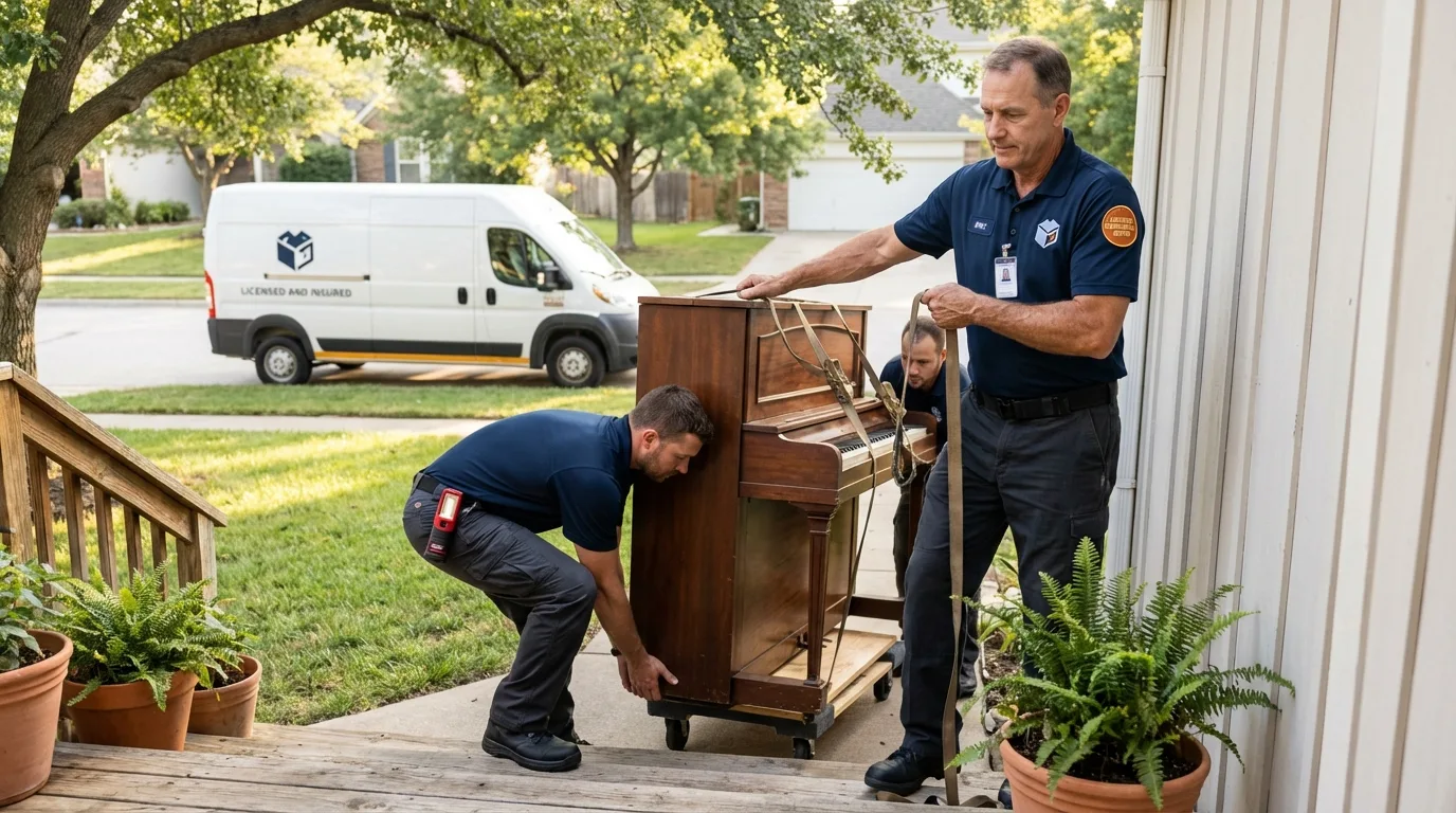Licensed piano movers securing grand piano in Kingman, AZ