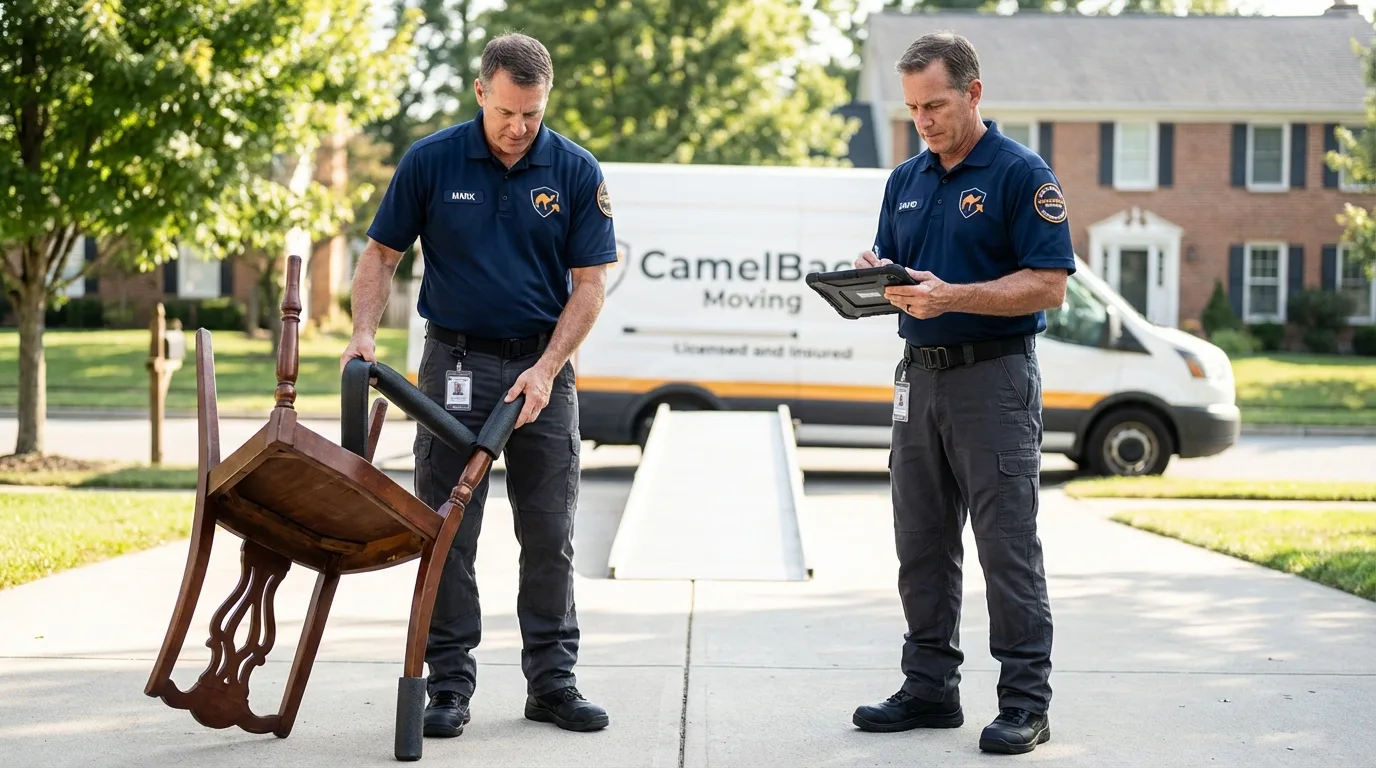 Movers inspecting furniture for damage prevention before loading in Kingman, AZ