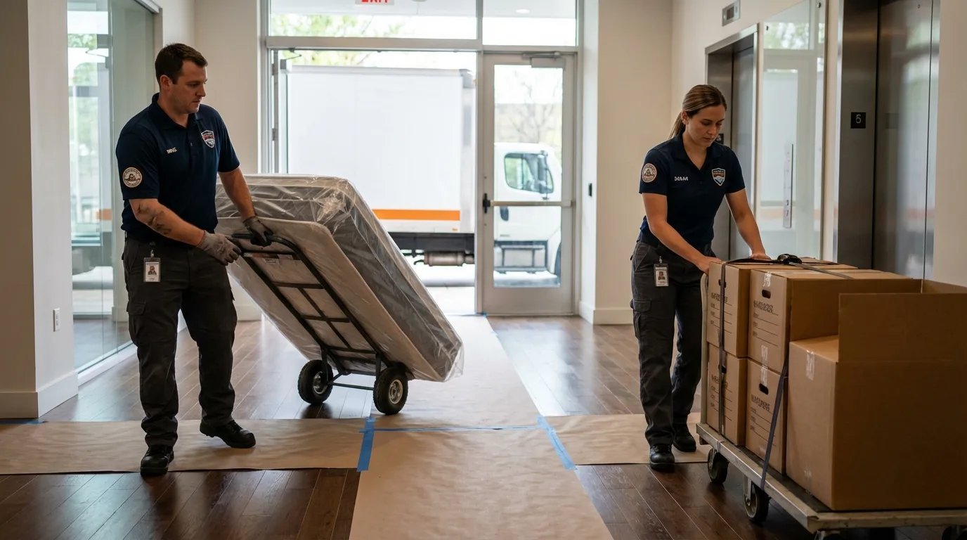Professional apartment movers loading elevator in Kingman, AZ
